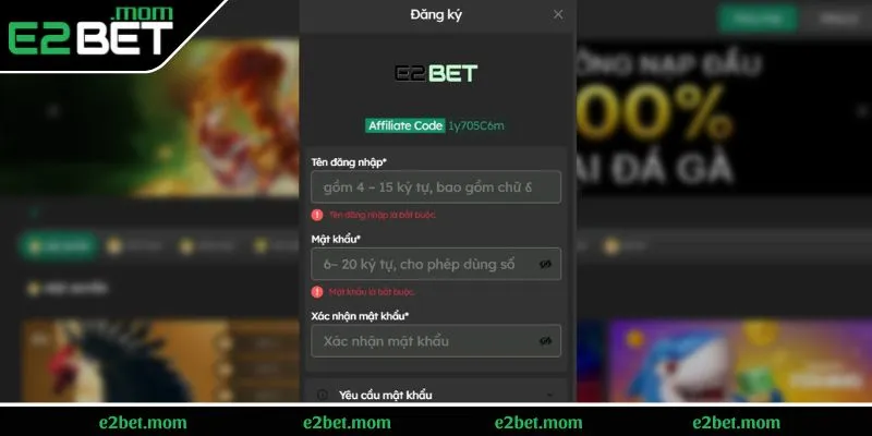 Đăng ký E2BET nhanh chỉ sau 3 phút